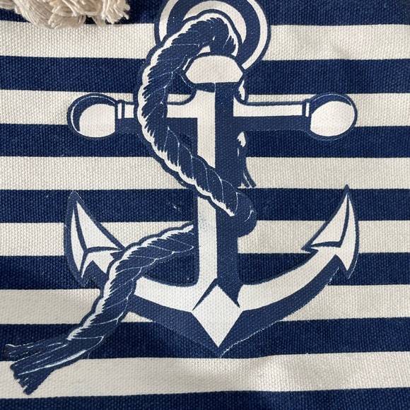 Nautical Stripe Canvas Tote Boating Anchor 19" W x 14" Large Summer Beach Bag - Picture 3 of 14